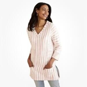 Soft Surroundings Coral & White Striped Tunic with Pockets